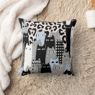 Schicke Karo- und Gingham-Katzenmuster-Patchwork-D Kissen