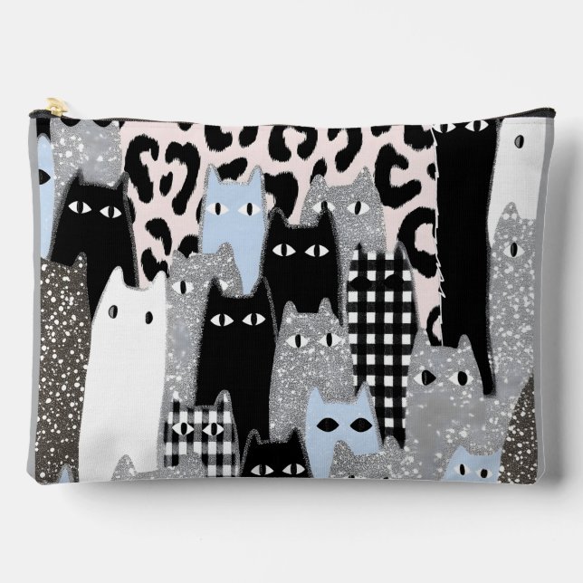 Schicke Karo- und Gingham-Katzenmuster-Patchwork-D Zubehörtasche (Vorderseite)