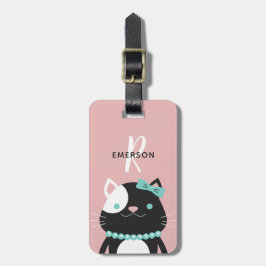 Schicke Katze mit Monogramm der Gepäckanhänger