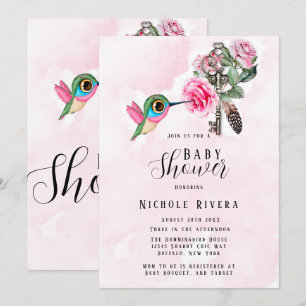 Schicke Kolibri-Blumen-Schlüssel-Baby-Mädchen-Part Einladung