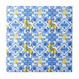 Schicke Lemon Blue Mittelmeer Vorhang Fliese