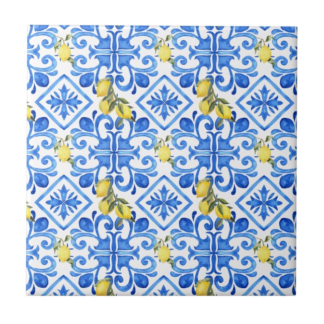 Schicke Lemon Blue Mittelmeer Vorhang Fliese (Vorderseite)