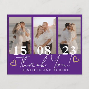 Schicke lila Budget-Hochzeit-Foto-Dankeskarten Flyer