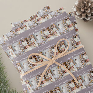 Schicke lila Weihnachts-Familienfoto-Collage Geschenkpapier Set