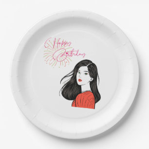 Schicke Mädchen-Illustration Frohe Geburtstag-Part Pappteller