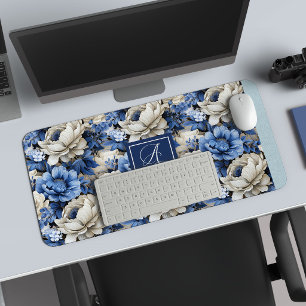 Schicke marineblaue Blumen benutzerdefinierter Nam Schreibtischunterlage