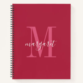 schicke marinerote & weiße Monogramm-Name Spiralbl Notizbuch