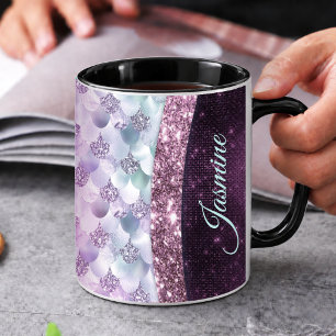 Schicke Meerjungfrau Pink Silber Faux Glitter Mono Kaffeetasse