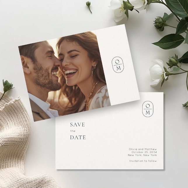 Schicke Minimal Moderne Foto-Monogramm-Hochzeit Save The Date (Von Creator hochgeladen)