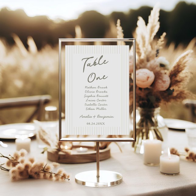 Schicke minimalistische Streifen Hochzeit in Grün Tischnummer (Von Creator hochgeladen)
