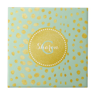 Schicke Mint-Faux-Gold-Glitter-Cheetah-Druck-Monog Fliese