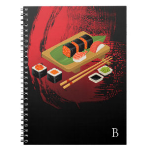 Schicke moderne elegante schwarze und rote Sushi Notizblock