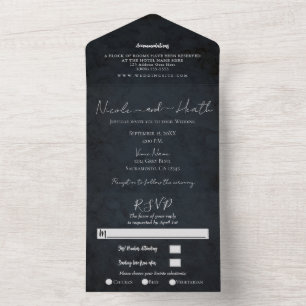 Schicke moderne Navy-Blau-Textur-Hochzeitsfoto All In One Einladung