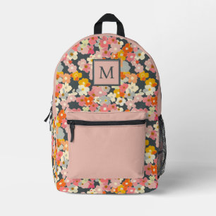 Schicke Monogramm-Anfangs-Blumen-Rosafarben-Rucksa Bedruckter Rucksack