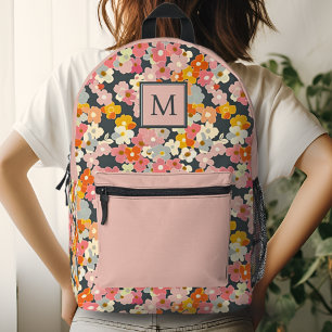 Schicke Monogramm-Anfangs-Blumen-Rosafarben-Rucksa Bedruckter Rucksack