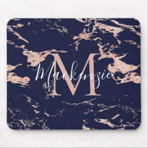 Schicke Navy Blau-Roségold-Folie-Marmonogramm Mousepad