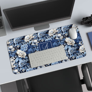 Schicke Navyblaue Blumen Stylische Schreibtischunt Schreibtischunterlage