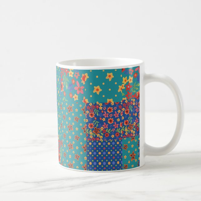 Schicke nostalgische Faux-Patchwork-Kaffeetasse Tasse (Rechts)