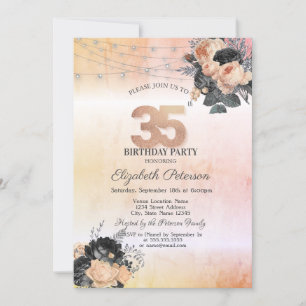 Schicke Orangen-Rosen-Lichterkette 35. Geburtstag Einladung