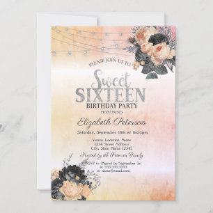 Schicke orangene Rosen-Lichterkette Sweet 16 Einladung