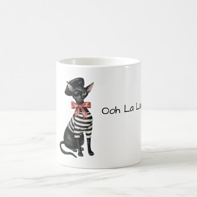 Schicke Pariser Katze roter Bogen schwarz weiß ges Kaffeetasse (Mittel)