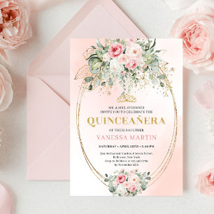 Schicke Pastellrosa Boho-Floral-Quinceañera-Einlad Einladung