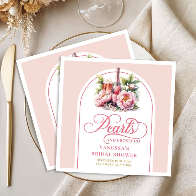 Schicke Perlen und Prosecco Brautdusche Servietten (Chic Pearls and Prosecco Bridal Shower Napkins)