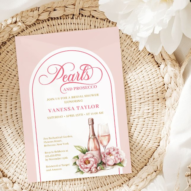 Schicke Perlen und Prosecco Brautparty-Vorlage Einladung (Chic pearls and prosecco bridal shower template

)