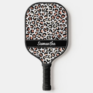 Schicke personalisierte Leopardenprint-Roségold Pickleball Schläger