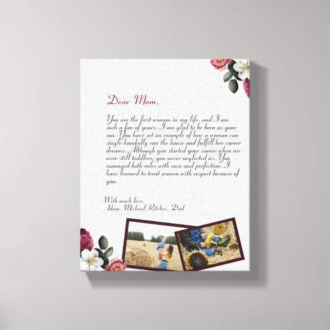 schicke Personalisierte Liebe Brief Handgeschriebe Leinwanddruck (Vorderseite)