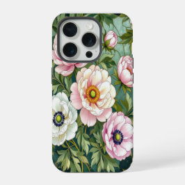 Schicke Pfingstrosen-Anemonen mit Glasmalereieffek iPhone 15 Pro Hülle