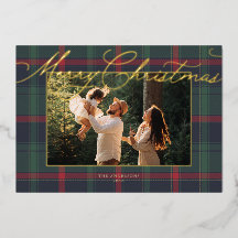 Schicke Plaid-Folie-Familienfoto-Weihnachtskarte