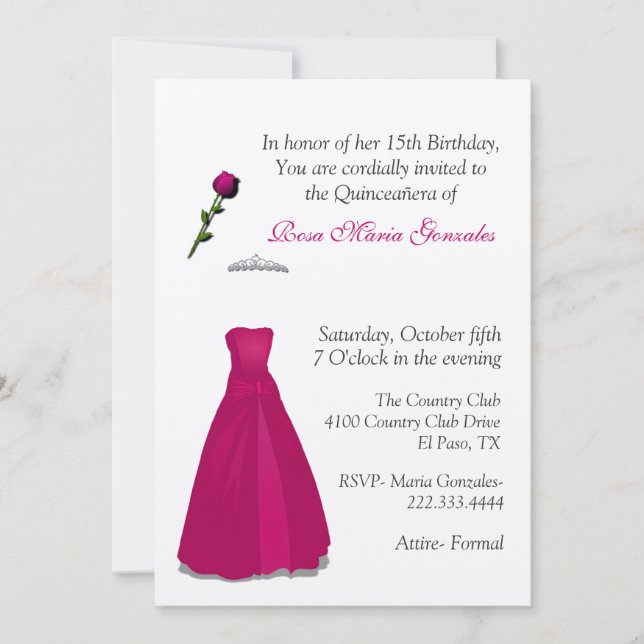 Schicke Quinceañera Einladung (Vorderseite)