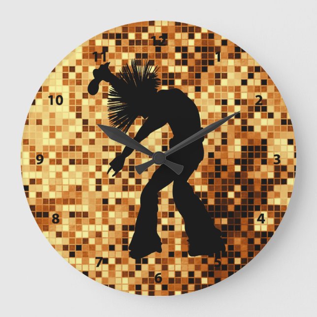 Schicke Retro Sänger-Tänzer-Goldspiegel-Fliesen Große Wanduhr (Vorderseite)