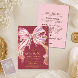Schicke rosa Aquarell-Schleife Baby Shower Alles-i Folieneinladung