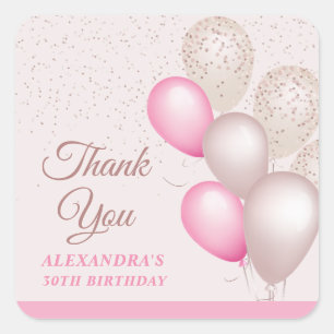 Schicke Rosa Beige Ballons Geburtstag Danke Quadratischer Aufkleber