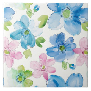 Schicke rosa blaue Blumen Fliese