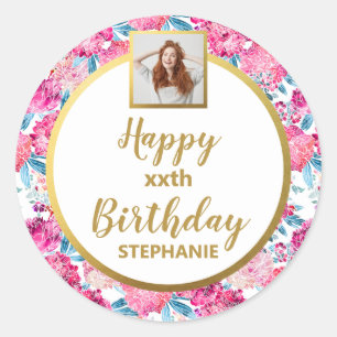 Schicke rosa Blumen, individuelles Foto, Alles Gut Runder Aufkleber