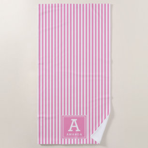 Schicke rosa Cabana-Streifen mit monogrammierter I Strandtuch