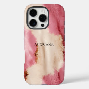 Schicke rosa Creme-Faux-Fell iPhone 16 Pro Hülle