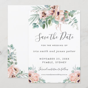 Schicke Rosa Florale Grünpflanzen Save-the-Date-Ka Einladung