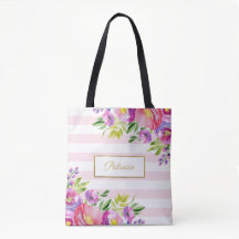 Schicke rosa gestreifte Watercolor-Blumentasche