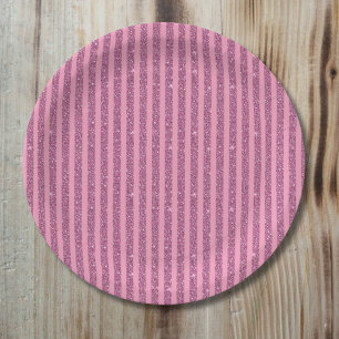 Schicke Rosa Glitter Style Vertikale Streifen Pappteller