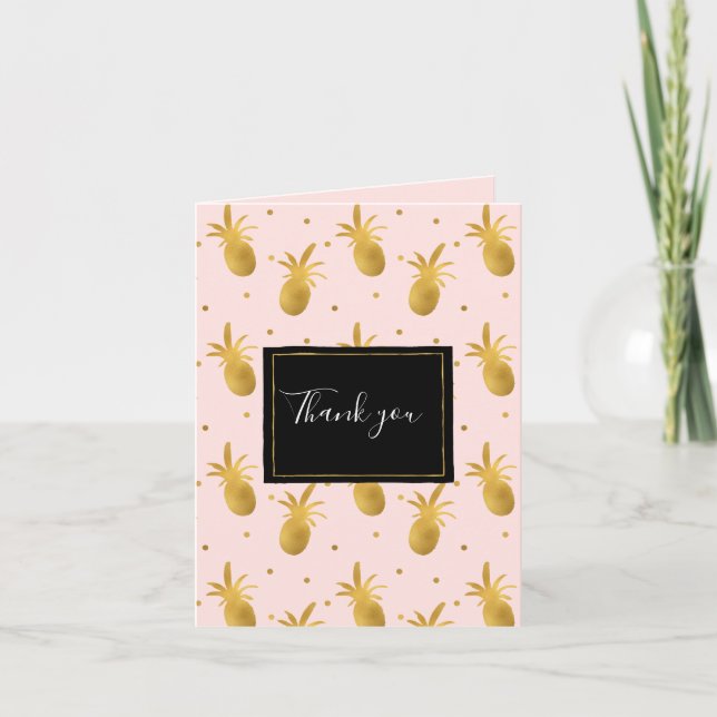 Schicke rosa Gold-Ananas und Punkte Danke (Vorderseite)