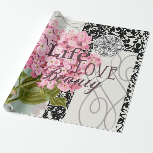Schicke rosa Hortensien-Collage Vintage-Damaskus-K Geschenkpapier