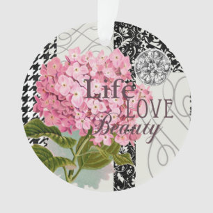 Schicke rosa Hortensien-Collage Vintage-Damaskus-K Ornament
