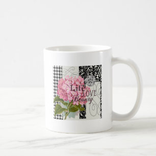Schicke rosa Hortensien-Collage Vintage-Damaskus-K Tasse