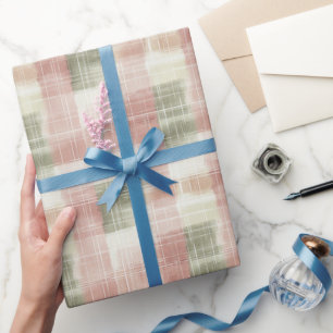 Schicke rosa Minzcreme Karo Streifen Geburtstag Geschenkpapier