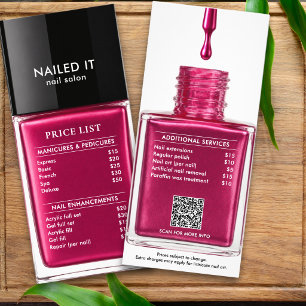 Schicke rosa Nagellackflasche Nagelsalon-Preislist Werbekarte