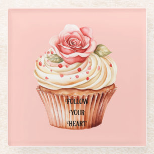 Schicke rosa Rosen-Cupcake Glasuntersetzer